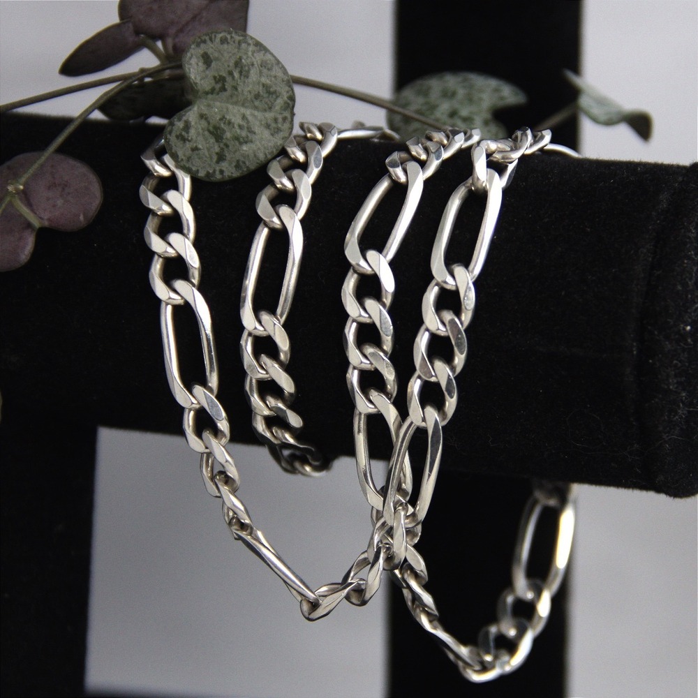 Sterling Silver 925 Figaro Chain Necklace 7mm 20 Inch Polished Link bb - Picture 2 of 9